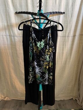 Soma Cool Nights PJ Set- Size M Black pants with Black, Green & Yellow Cami